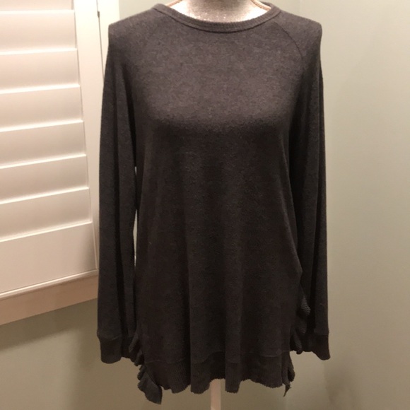 Anthropologie Ruffle Hem Gray Sweater - Picture 4 of 5